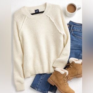 GAP Cream Chunky Knit Sweater Large Cozy Raglan Pullover